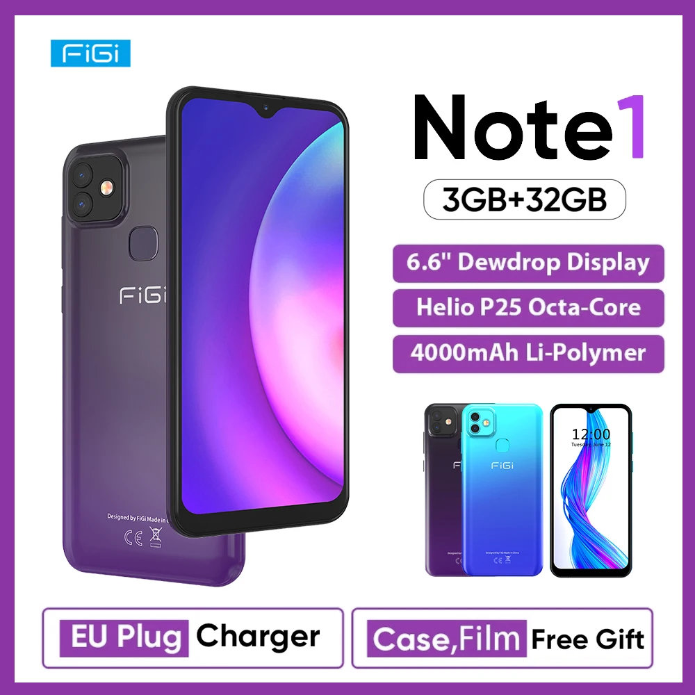 FIGI Note 1 6.6inch Display 4000mAh Battery Smartphone 3GB 32GB Helio P25 Octa Core Mobile phone 13MP Dual Camera Android 9