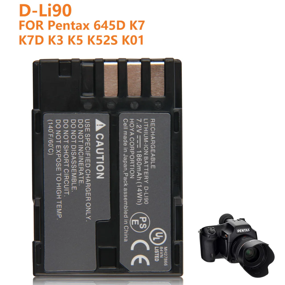 

yelping D-Li90 Replacement Battery For Pentax 645D K7 K3 K5 K7D K52S K01 1860mAh