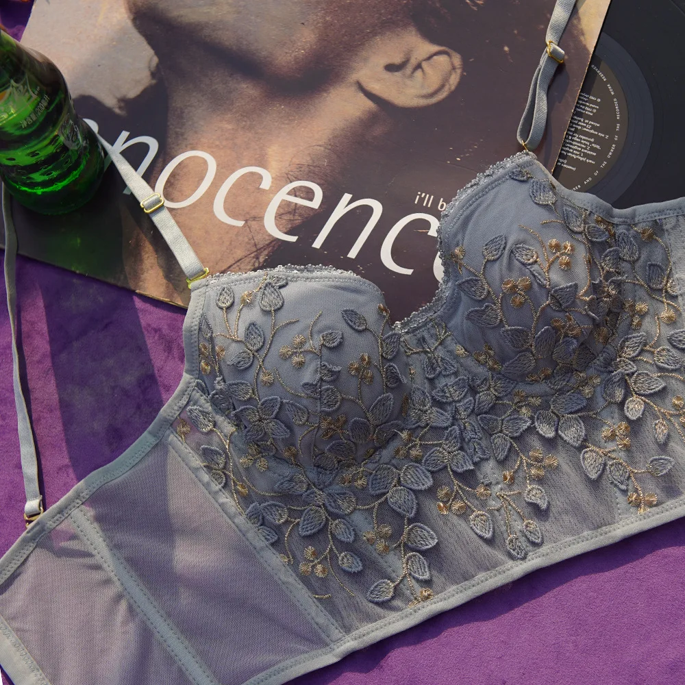 Wriufred Outside underwear bra set embroidered lace lingerie set with panties steel rubber bone ladies sexy cute bralette pants