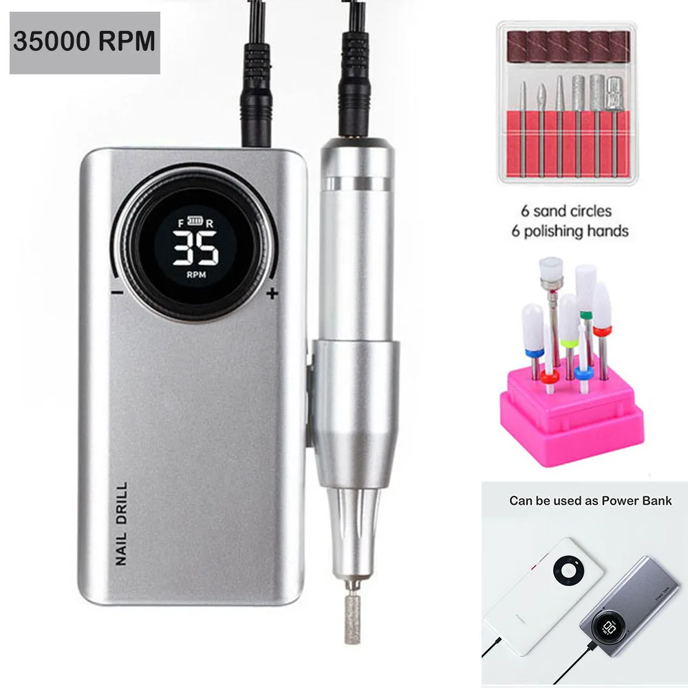 Rechargeable Portable Nail Drill Machine 35000 RPM Electric Nail File Manicure machine Set Professinal Nail sander for nail Art