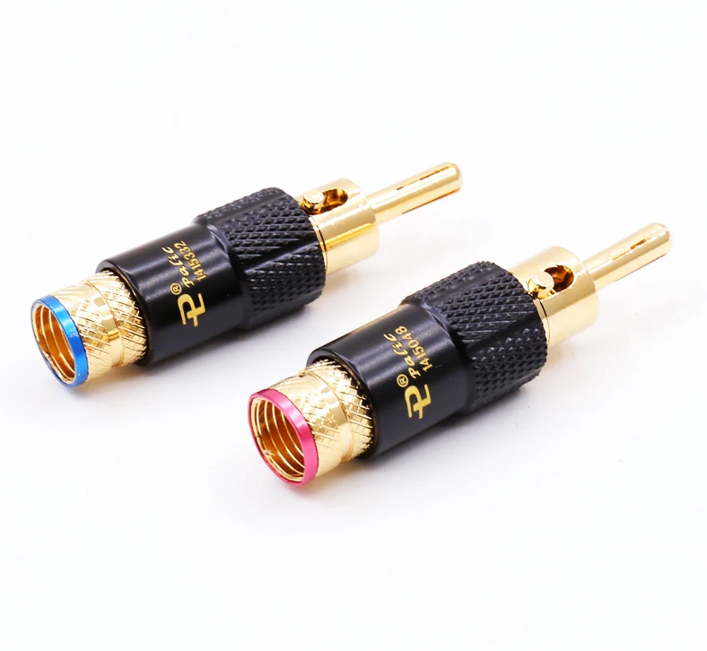 HIFI 4pcs/lot New Brass Banana Plug with Lock Palic Plug Speaker Cable Speaker Amplifier Connector for DIY RCA speaker cable