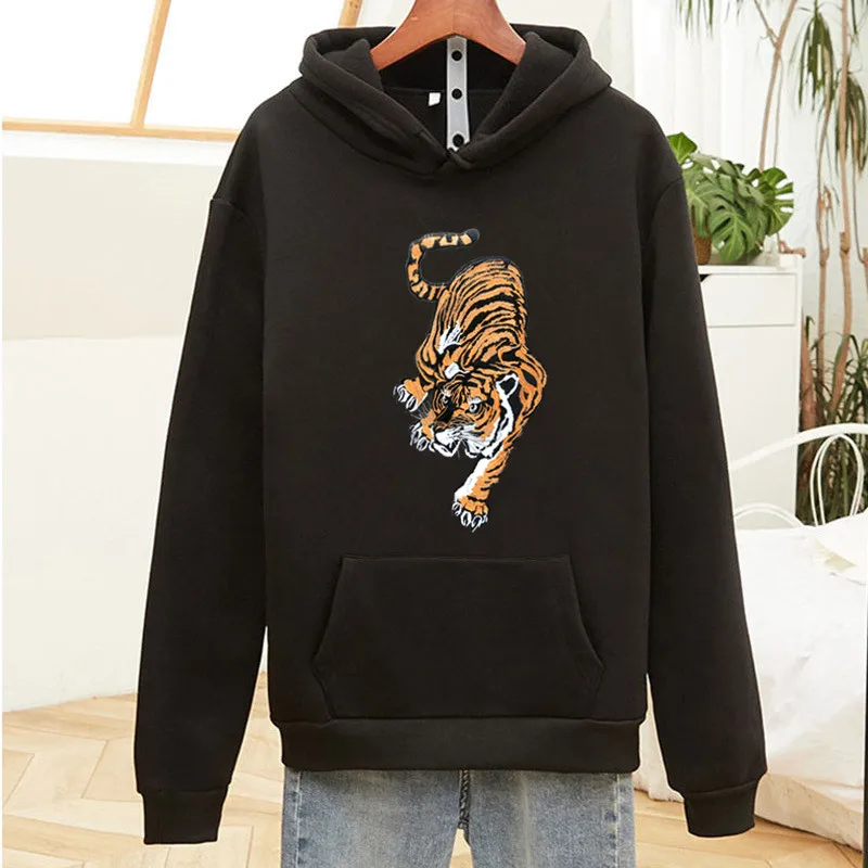 

Женская флисовая толстовка с капюшоном и принтом тигра, в стиле хип-хоп