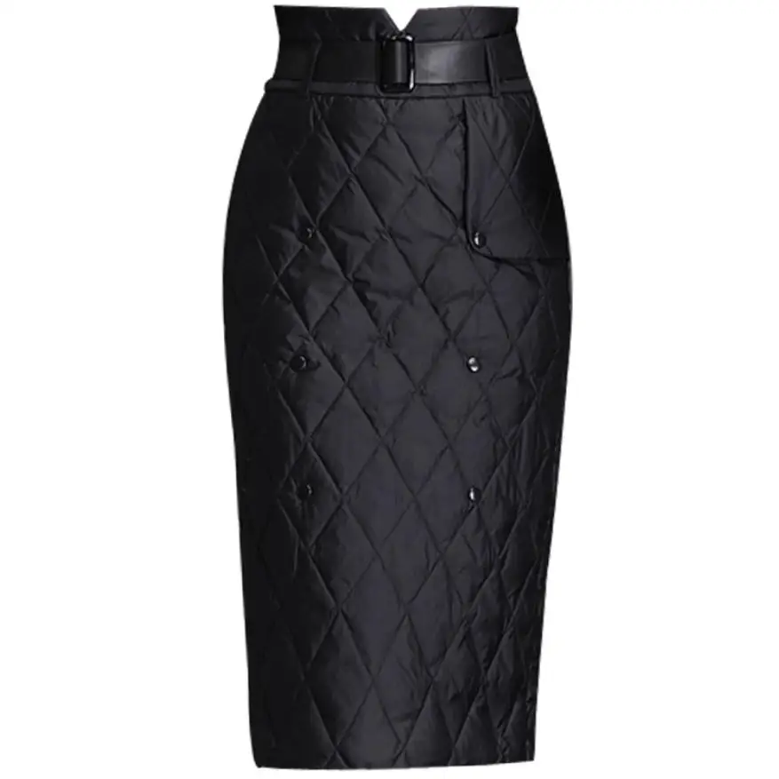 Пуховая хлопковая юбка женская зимняя размера плюс 3XL плотная теплая облегающая