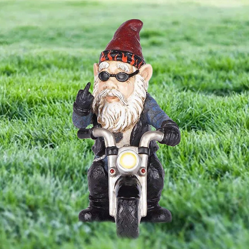 

Garden Gnome Ornament Funny Sculpture Decor Old Man with a Motorcycle Statues for Indoor Outdoor Home or Office Creative Gift