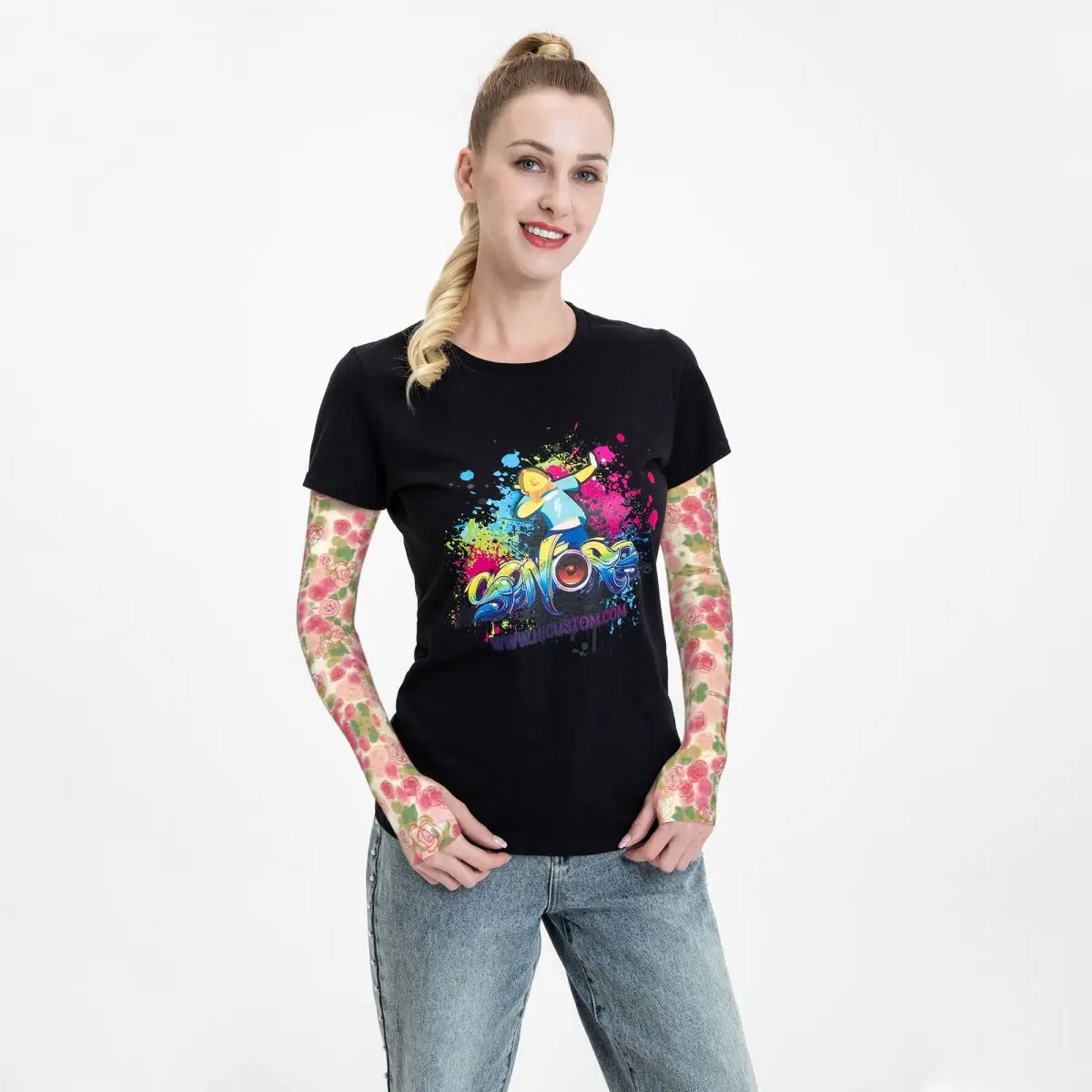 

Цветочные уличные велосипедные рукава 3D с принтом татуировки нарукавники УФ-защита велосипедные рукава Защита рук верховой езды