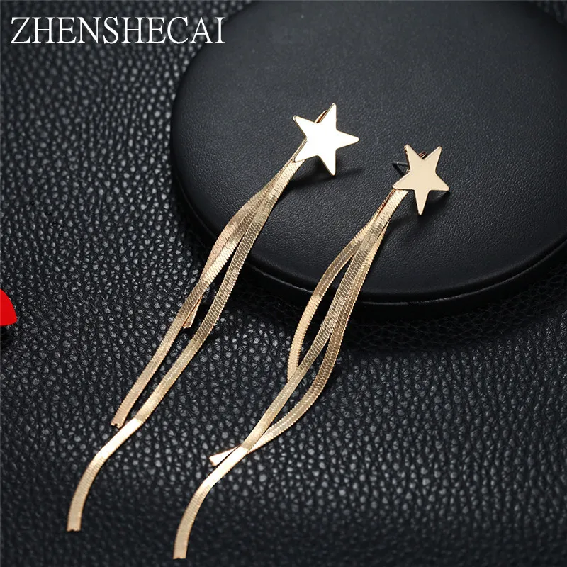 Женские серьги капельки StarTassel длинные золотого цвета с кристаллами модные