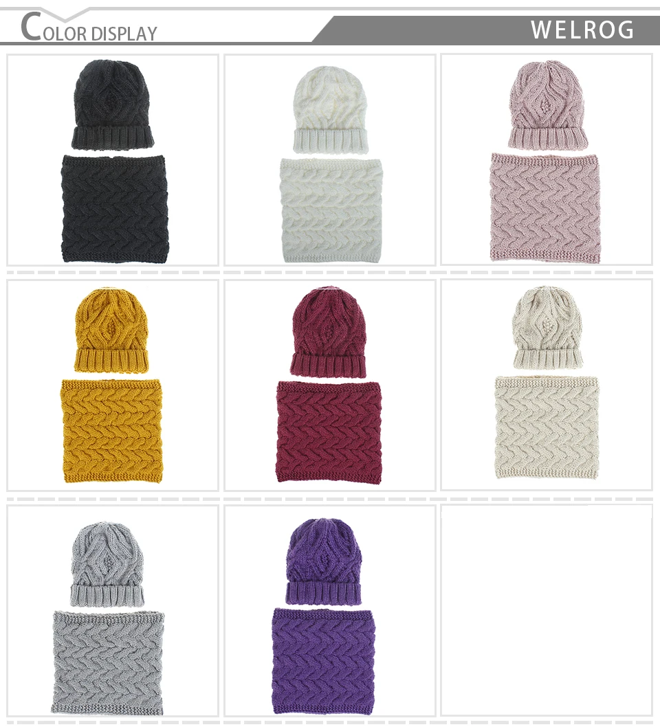 WELROG Winter Beanie Hat and Scarf Set for Women Autumn Casual Hat Ring Scarves Hat Knit Skullies Beanies Hats for Girls