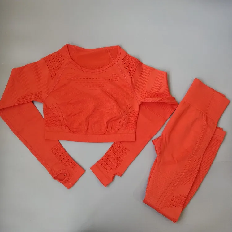 Комплект для йоги открытые бесшовные леггинсы с длинным рукавом + длинные штаны