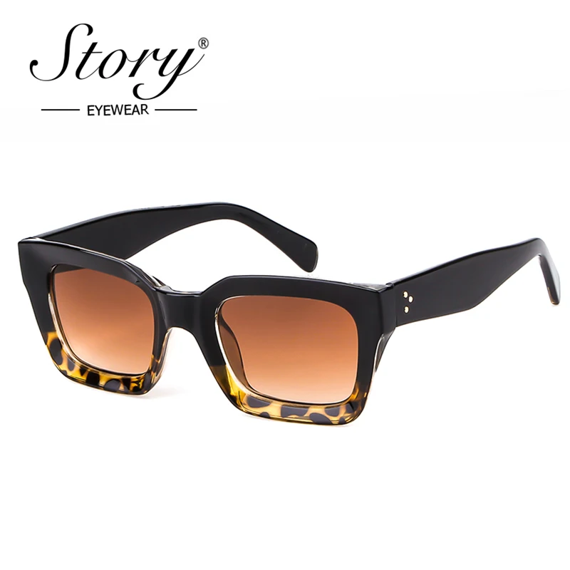 Женские квадратные солнцезащитные очки с заклепками и зеркальными линзами в