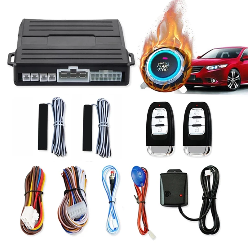 

12V Car SUV Keyless Entry start Engine one start stop PKE Alarm System Push Button with Remote autostart car accessories