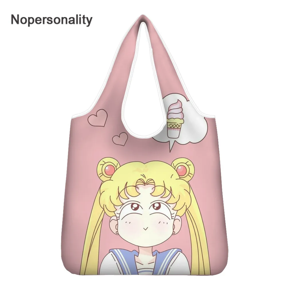

Nopersonality Cartoon Anime Printed Lightweight Shopping Bags Reusable Foldable Totes Washable Eco-Friendly Grocery Storage Bag