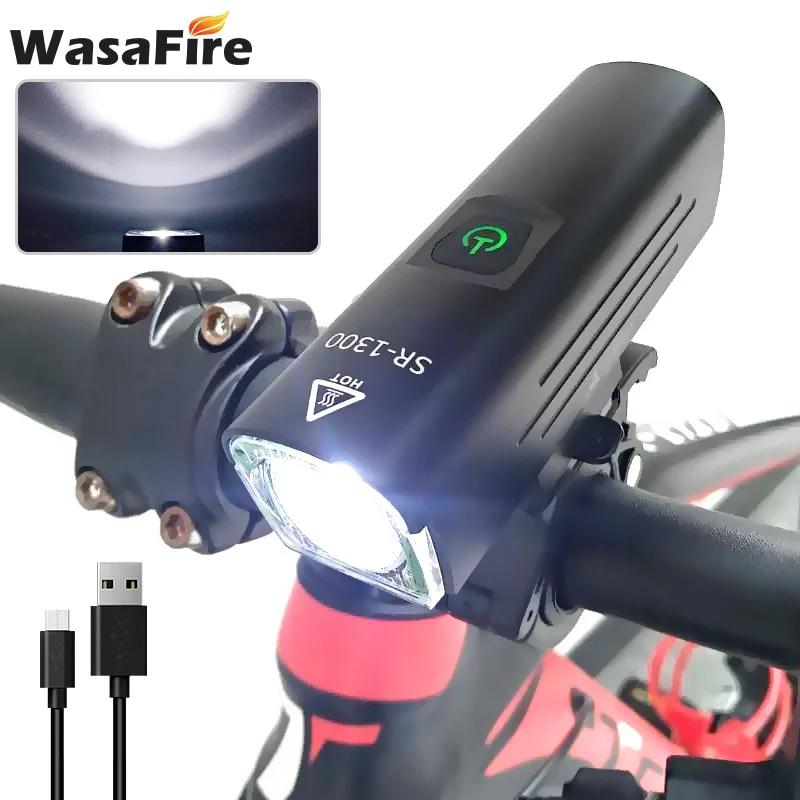 

1300 Lumen XML-2 LED Bike Light 6 Modes Bicycle Front Headlight MTB Flashlight 4500mAh Rechargeable Battery Cycling Head Lamp