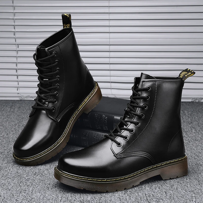 

Men High-Top 8-hole Martin Boots Male War Wolf Tooling Shoes British Style Black Trendy Sneakers