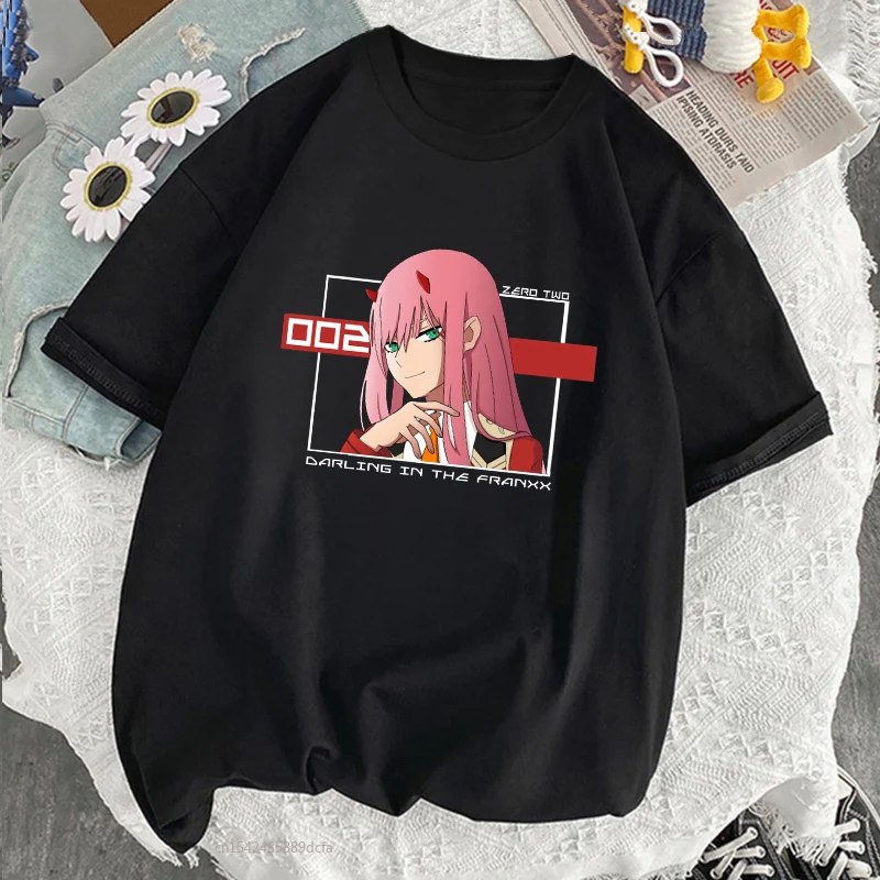 

Darling In The Franxx Oversized T-shirt Casual Hip Hop Plus Short Sleeve Black T Shirt Soft Harajuku Women Tee Shirt