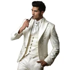 Модный белый костюм для мужчин на свадьбу, вечернее платье, вечернее платье для выпускного вечера, лучшая мужская одежда, костюм жениха из трех предметов (пиджак + брюки + жилет)