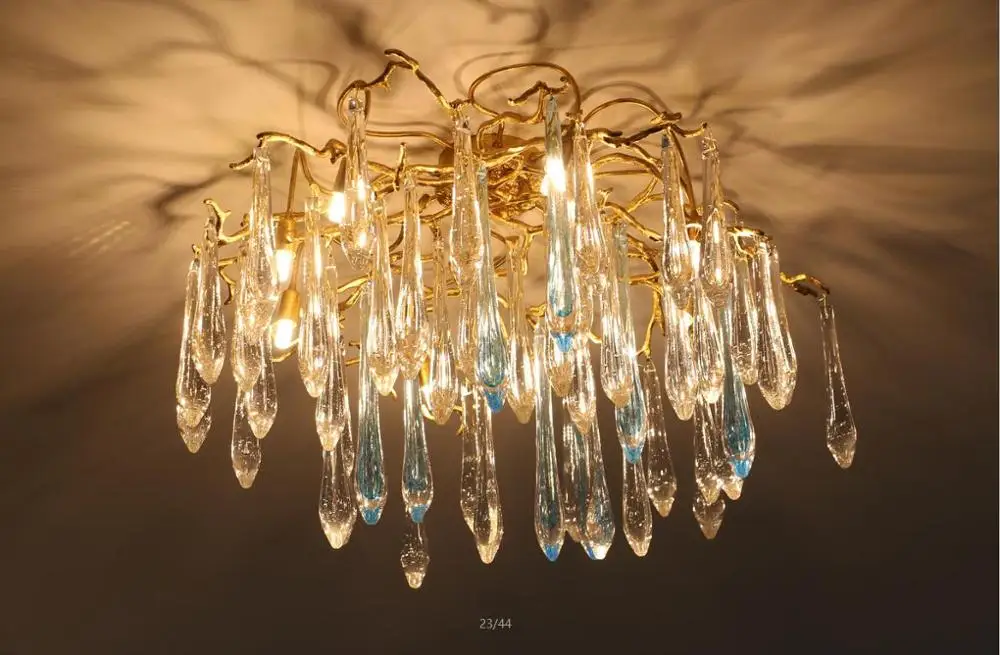 Low floor copper branch crystal chandelier French living room dining lamp American minimalist designer villa | Лампы и освещение