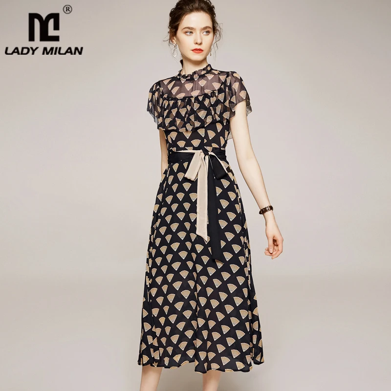 Женское модельное платье из 100% шелка модные высокие уличные платья с круглым