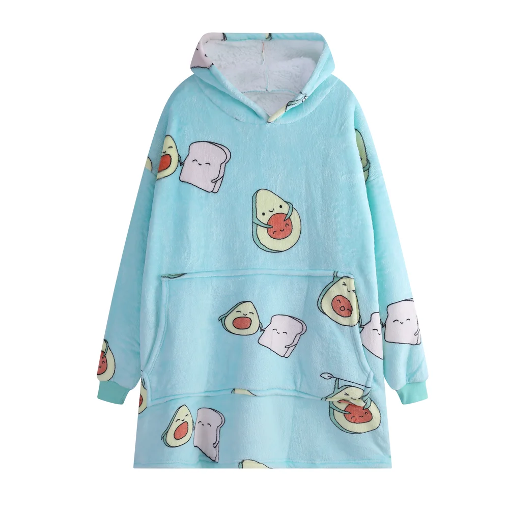Sudadera con capucha para mujer, manta con mangas, suave, c&aacute;lida y gruesa, bata de felpa de Sherpa de gran tama&ntilde;o, Invierno-3