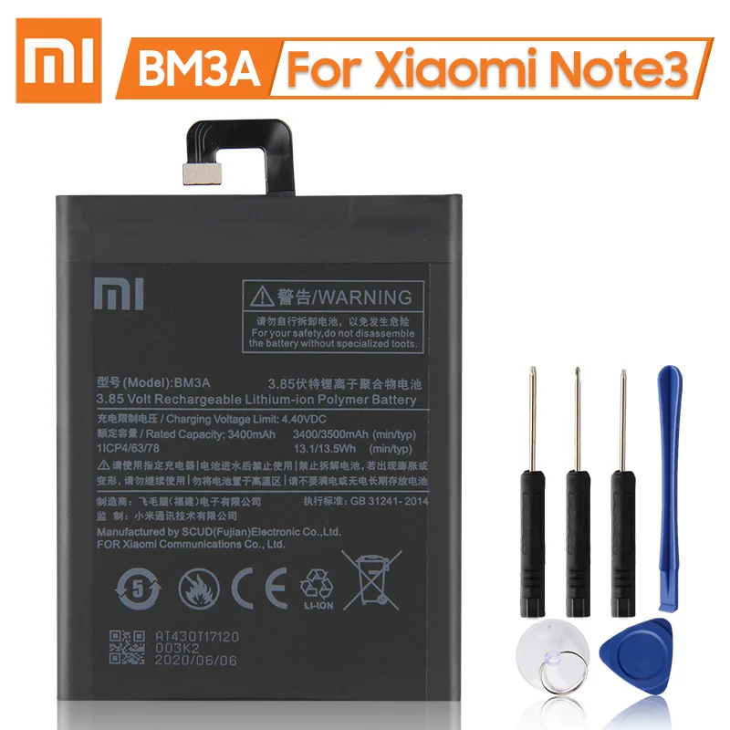Оригинальный сменный аккумулятор XiaoMi BM3A для Note3 Note 3 100% новый аутентичный