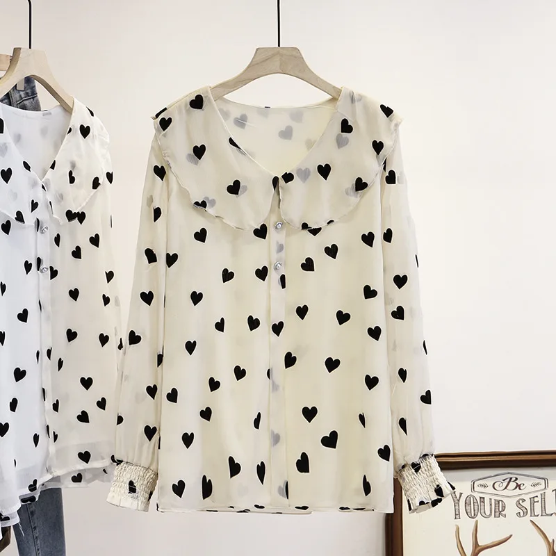 Свободная Милая женская рубашка с длинным рукавом большой размер шифоновая