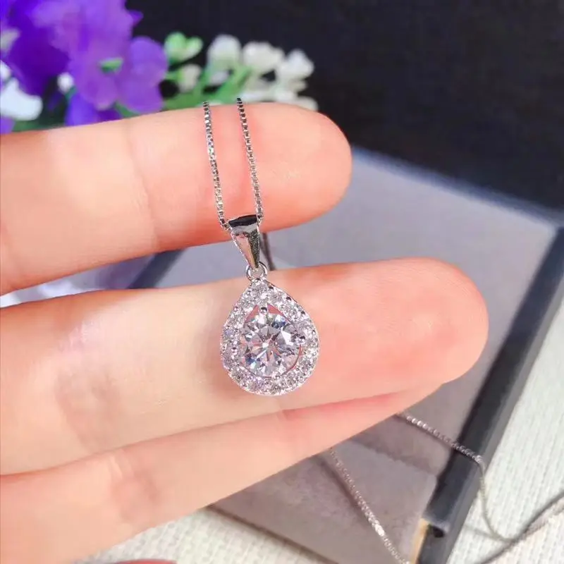 Классический 1ct карат муассанит ожерелье с подвеской в виде капли воды S925 серебро
