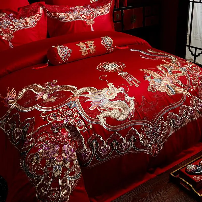 41 Роскошные 60S Египетский хлопок красные свадебные Постельное белье золотой