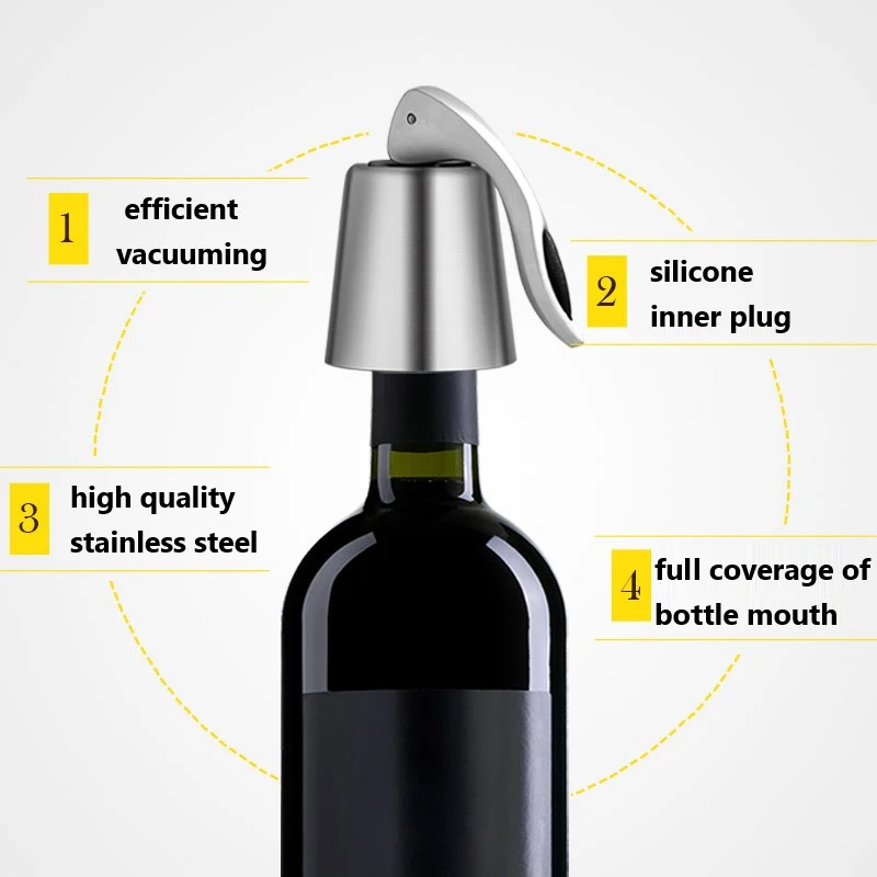 

Wine Bottle Stopper 304 Stainless Steel Reusable Leakproof Beverage Bottle Sealer Fresh Saver Vacuum Seal Kitchen Bar Tool
