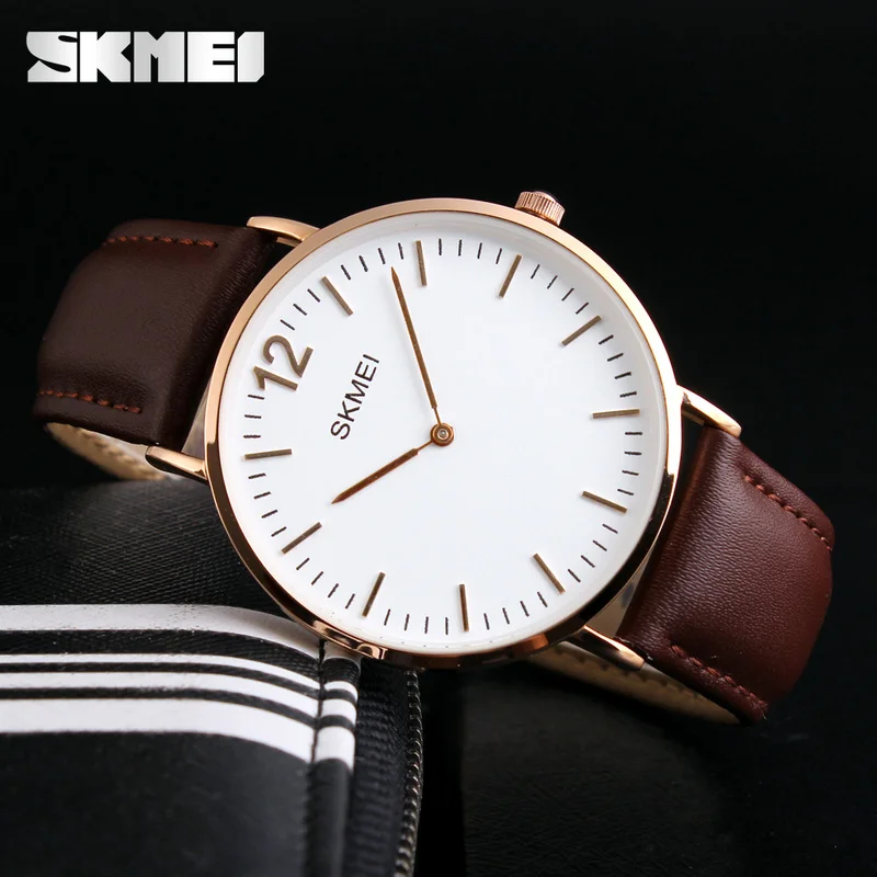 

SKMEI Casual Black Watch Couple Waterproof Watch Ladies Men Watches Leather Strap Simple Wristwatch Quartz Relogio 1181