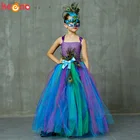 Высококачественное платье-пачка принцессы с павлином и маской, бальное платье с перьями для девочек, детские вечерние костюм для конкурсов