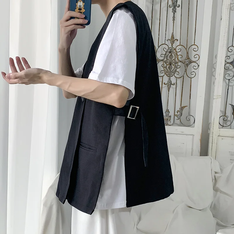 

Spring Personality Vest Men's Fashion Black And White Casual Vest Men Korean Version Of Loose Business Society Mens Suit Vest