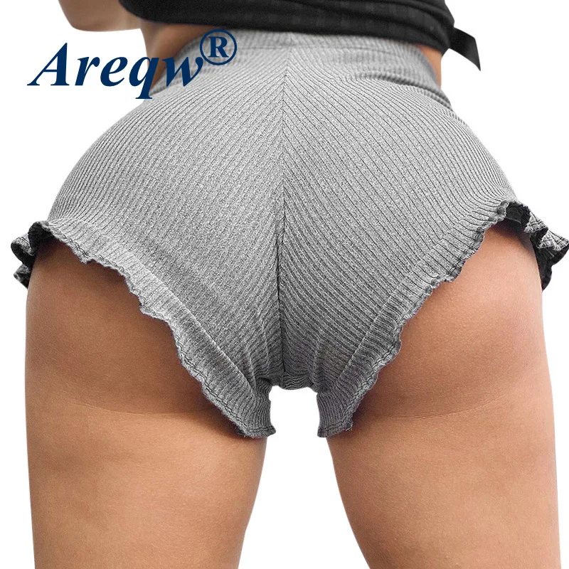 

Women's Spring and Autumn High Waist Tight-fitting Breathable Solid Color Ruffled Three-point Pants Sports Yoga Leggings