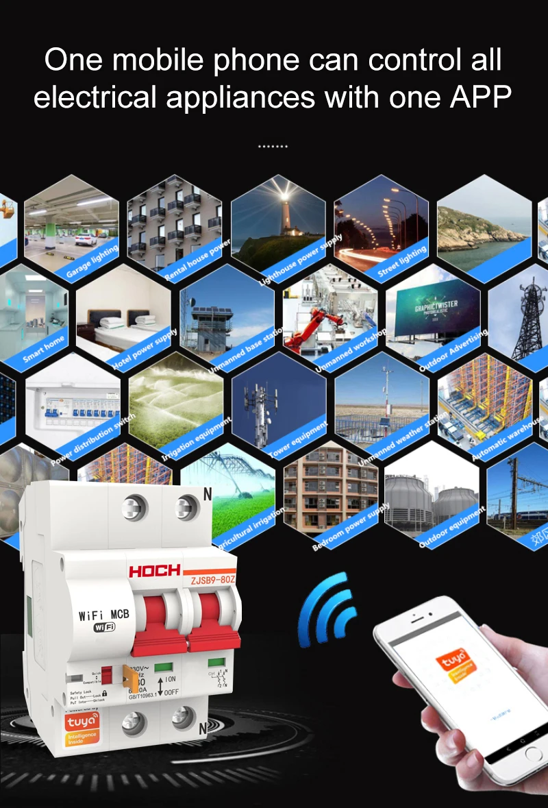 HOCH ZJSB9-80Z Tuya wifi автоматический выключатель Умный таймер жизни пульт дистанционного управления 1P Автоматический Интеллектуальный переключатель Заводская