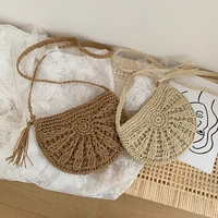 women fashion leisure straw rope handmade woven zipper small purse summer vacation beach shoulder crossbody messenger bags