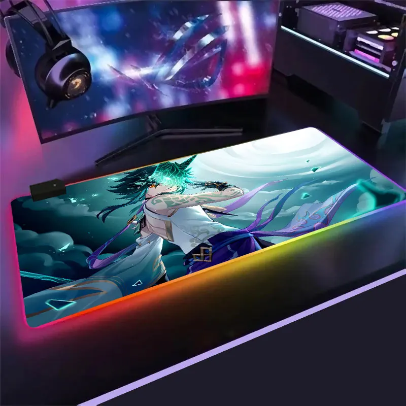

Большой RGB коврик для мыши Genshin Impact xiao, игровые аксессуары для ПК, ноутбука, геймера, коврик для мыши, Аниме Коврик для клавиатуры, мыши, светод...