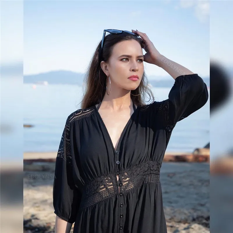 Женские платья, Элегантное Длинное белое кружевное летнее платье, сексуальное платье макси с открытой спиной и глубоким v-образным вырезом, летнее женское пляжное платье-туника N561