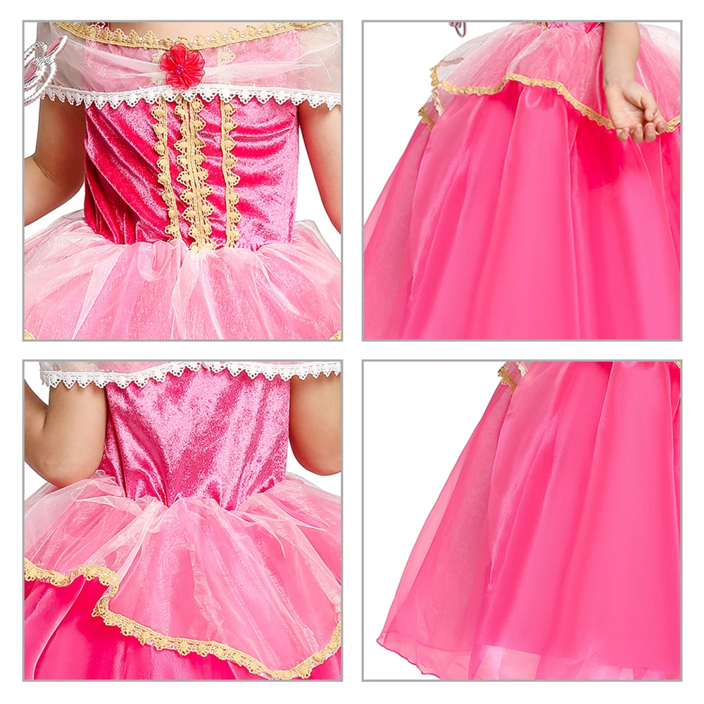 

Children Clothes Sleeping Beauty Princess Role Playing Frocks Carnival Party Fancy Dress Long Sleeve Mesh Suspender Dress