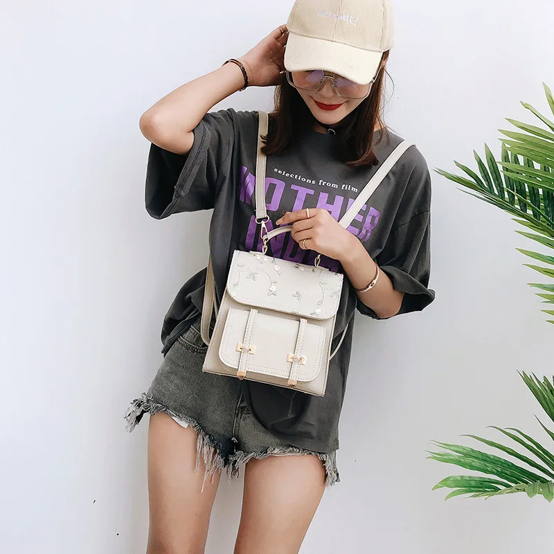 Lace Embroidered PU Shoulder Bag 2020 New Style Backpack Handbag School | Багаж и сумки