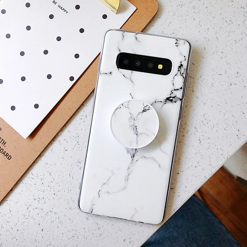 Роскошный матовый мраморный милый чехол для samsung Galaxy S10e S10 S9 S8 Plus Note 9 8 S7 Edge Мягкий силиконовый чехол с держателем