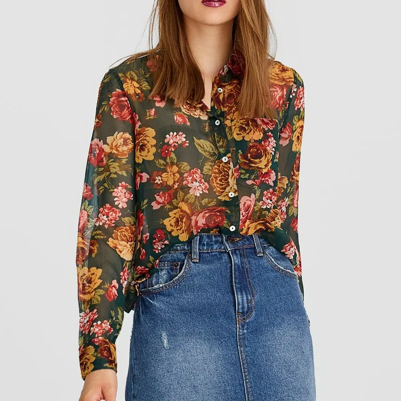 Женские цветочные рубашки осень 2019 Новая мода длинный рукав Винтажный стиль