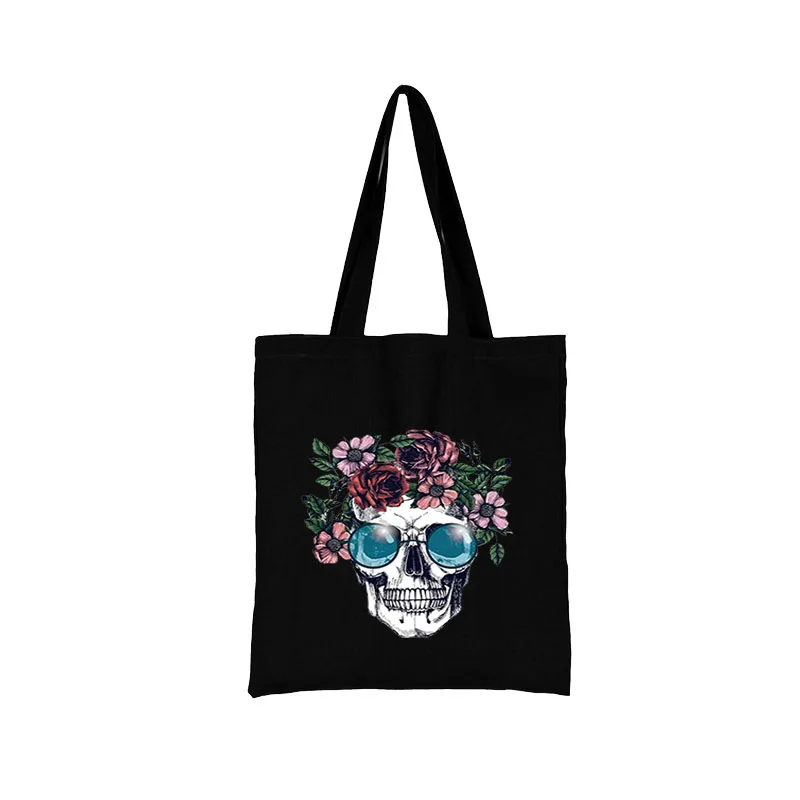 

Skeleton Skull Customizable Bag Reusable Shopping Canvas Bags Wholesale Designer Handbags Women's Woman Shopper Beach 2021 Tote