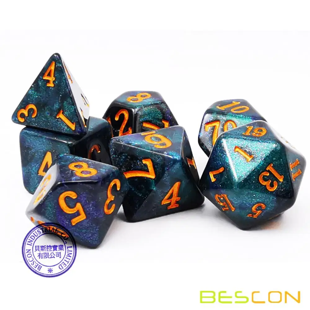 Bescon Звездная ночь игральные кости набор серии, 7 шт. многогранные РПГ кости набор Млечный путь, полночь, сумерки