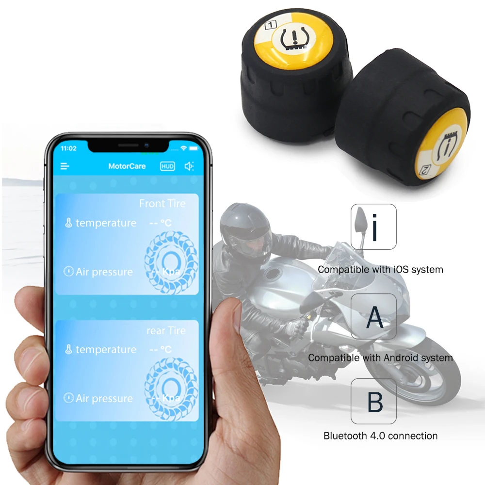 Система мониторинга давления в шинах мотоциклов 2 шт. с Bluetooth TPMS режим приложения