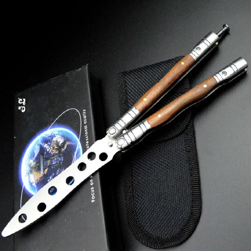 

Hysenss Butterfly Knifes Practice Cs Go Game Training Folding Handle No Cutting Edge Stainless Steel Wooden Trainer Flip Dull