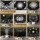 Гобелен с мандалой, белым, черным солнцем и луной, настенные гобелены, украшения в стиле хиппи