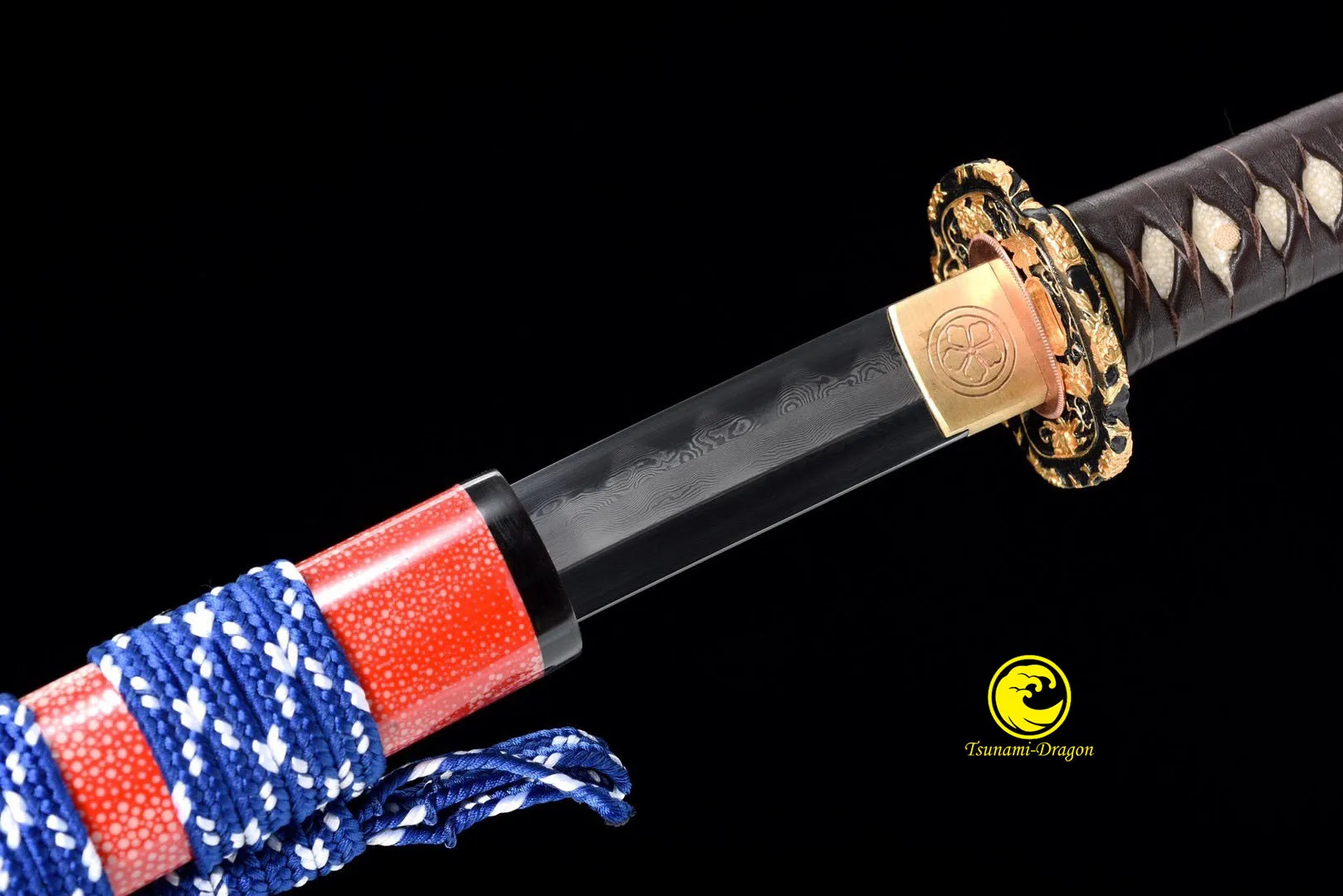 

Clay Tempered Folded Steel Blade Razor Sharp Real Ninja Swords Handmade Full Tang Fully Ray Skin Sheath