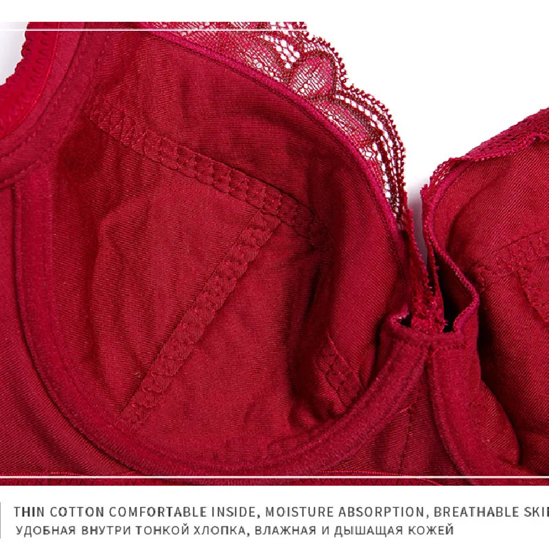 Xianqifen Bras for Women Plus Size Floral Lace Bralette Sexy Lingerie Push Up Underwire Minimizer Thin Brassiere Girl top Bh BCD