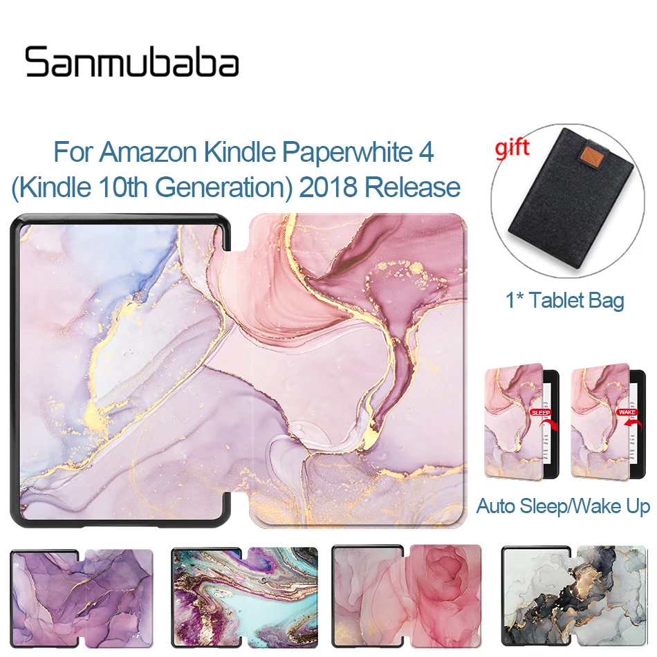 

Sanmubaba мраморный чехол из искусственной кожи для Amazon Kindle Paperwhite 4 10-го поколения 2018 электронная книга Магнитный Folio умный защитный чехол