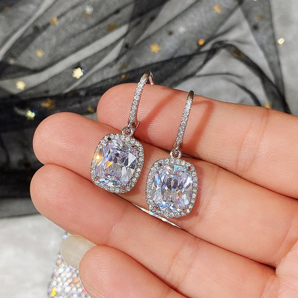 

New Arrival Droop Round CZ 925 Sterling Silver Earrings with Charm for Women Engagement Statement Luxury Banquet Wedding Jewelry