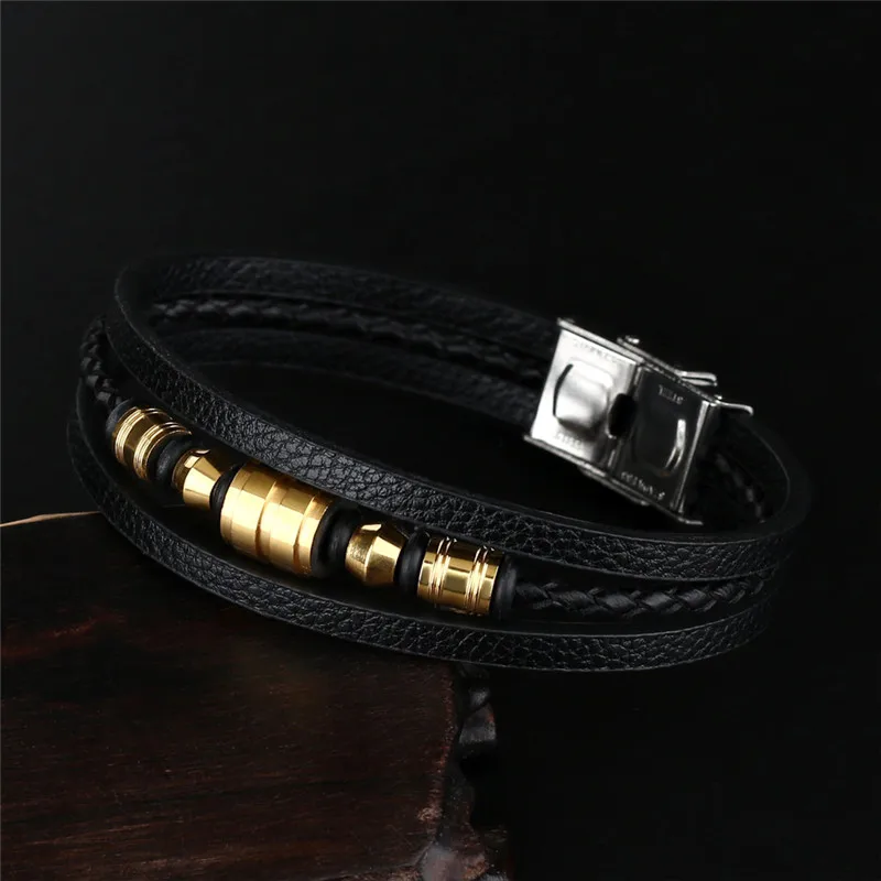 Браслет из натуральной кожи для мужчин Homme многослойный Золотой/Серебряный цвет