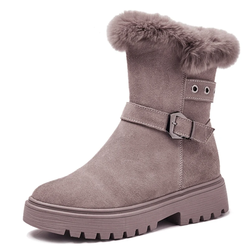 Зимние женские сапоги Кожаные до середины икры на меху Модные каблуке с пряжкой